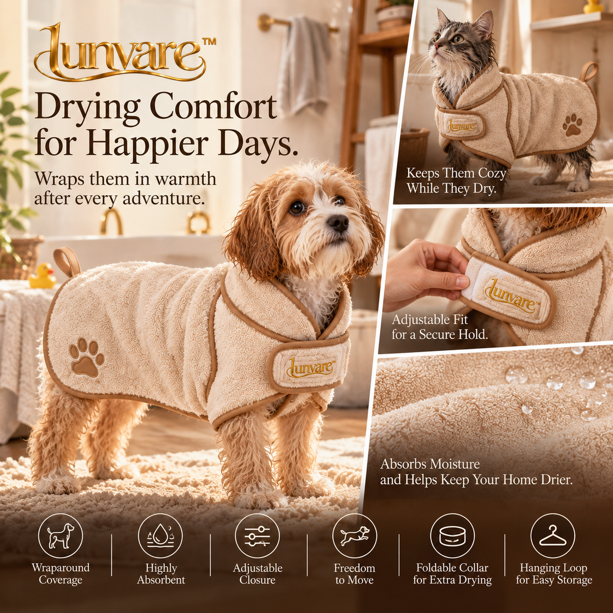lunvare™ Delicate Wraparound Pet Drying Cape
