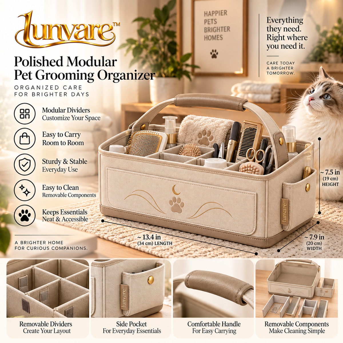 lunvare™ Polished Modular Pet Grooming Organizer