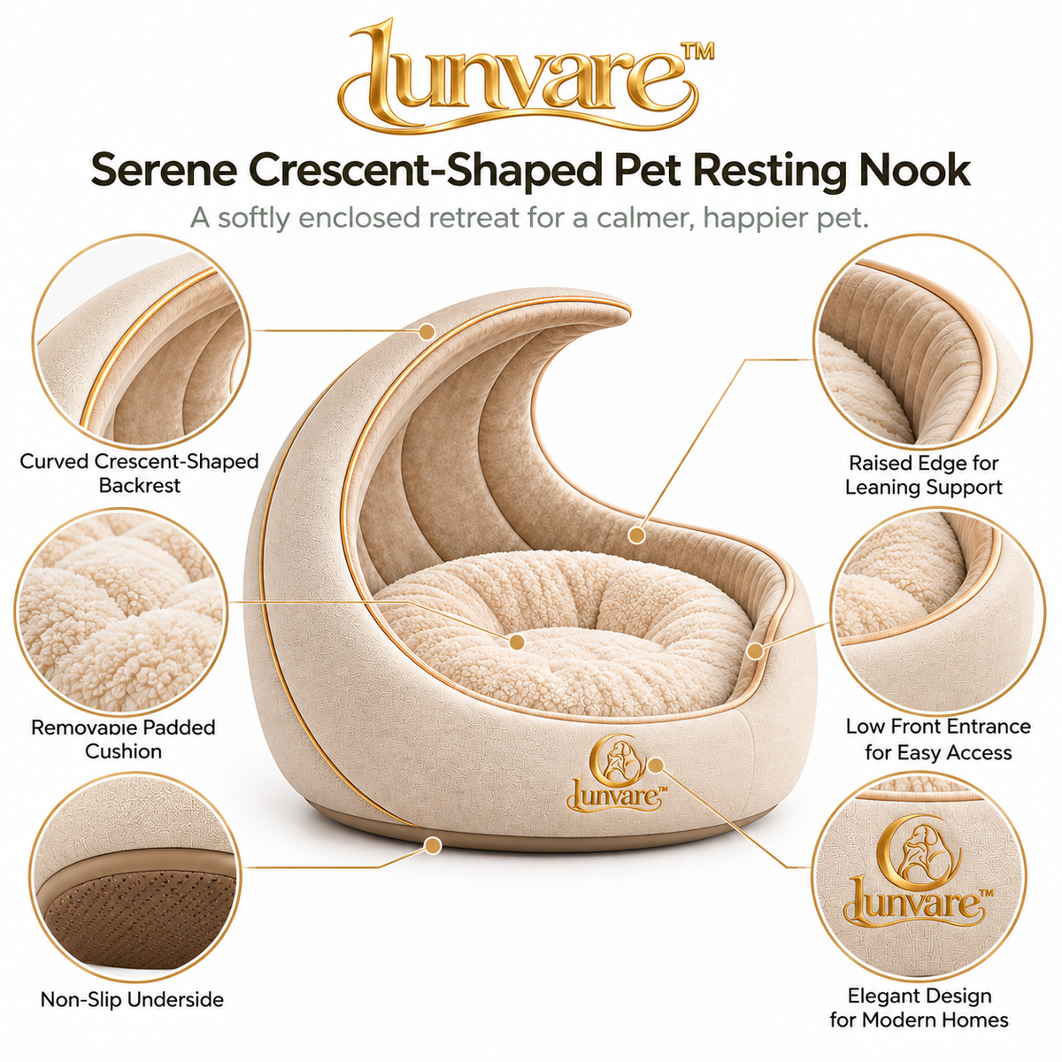 lunvare™ Serene Crescent Pet Resting Nook