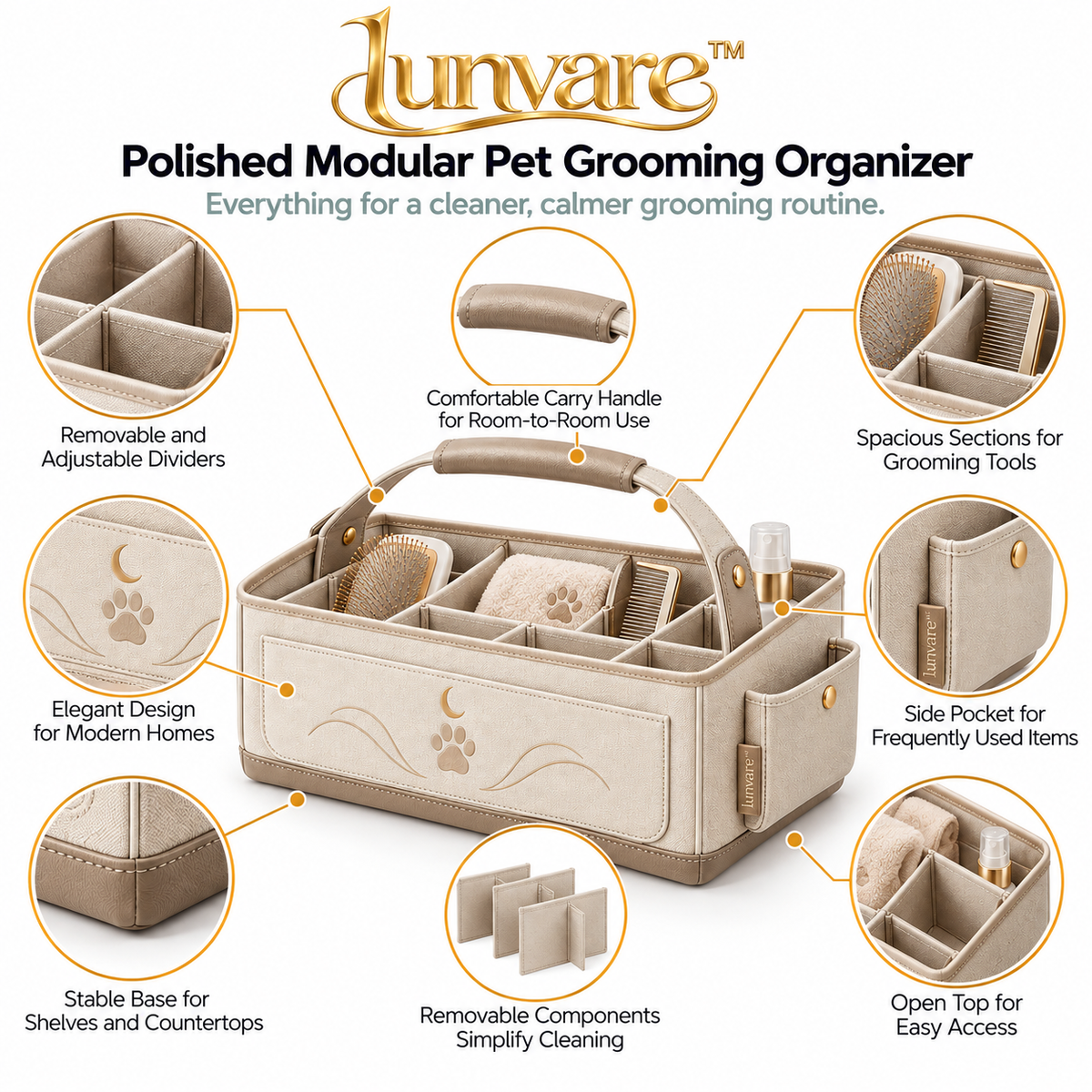 lunvare™ Polished Modular Pet Grooming Organizer
