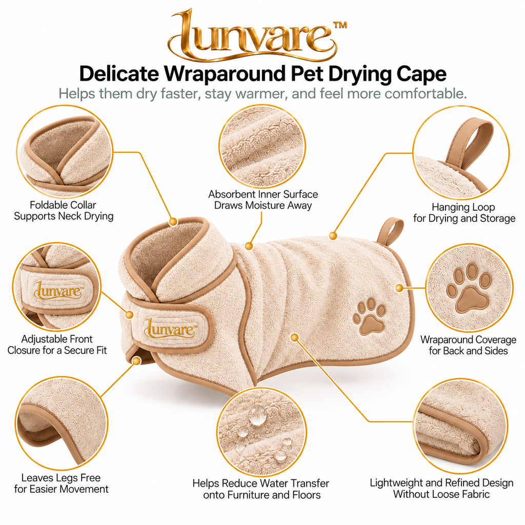 lunvare™ Delicate Wraparound Pet Drying Cape
